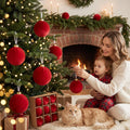 9pcs Large Velvet Christmas Balls Ornaments (Red,3.15'')