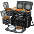 BAGLHER Pet Travel Set Airline-Approved Carrier for Small/Medium Cats & Dogs + Travel Bag with Food Containers & Silicone Bowls, Grey & Green