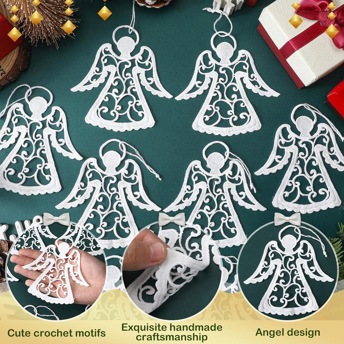 Lunmon 48 Pcs Crocheted Angel Ornaments for Christmas Tree, White Doilies