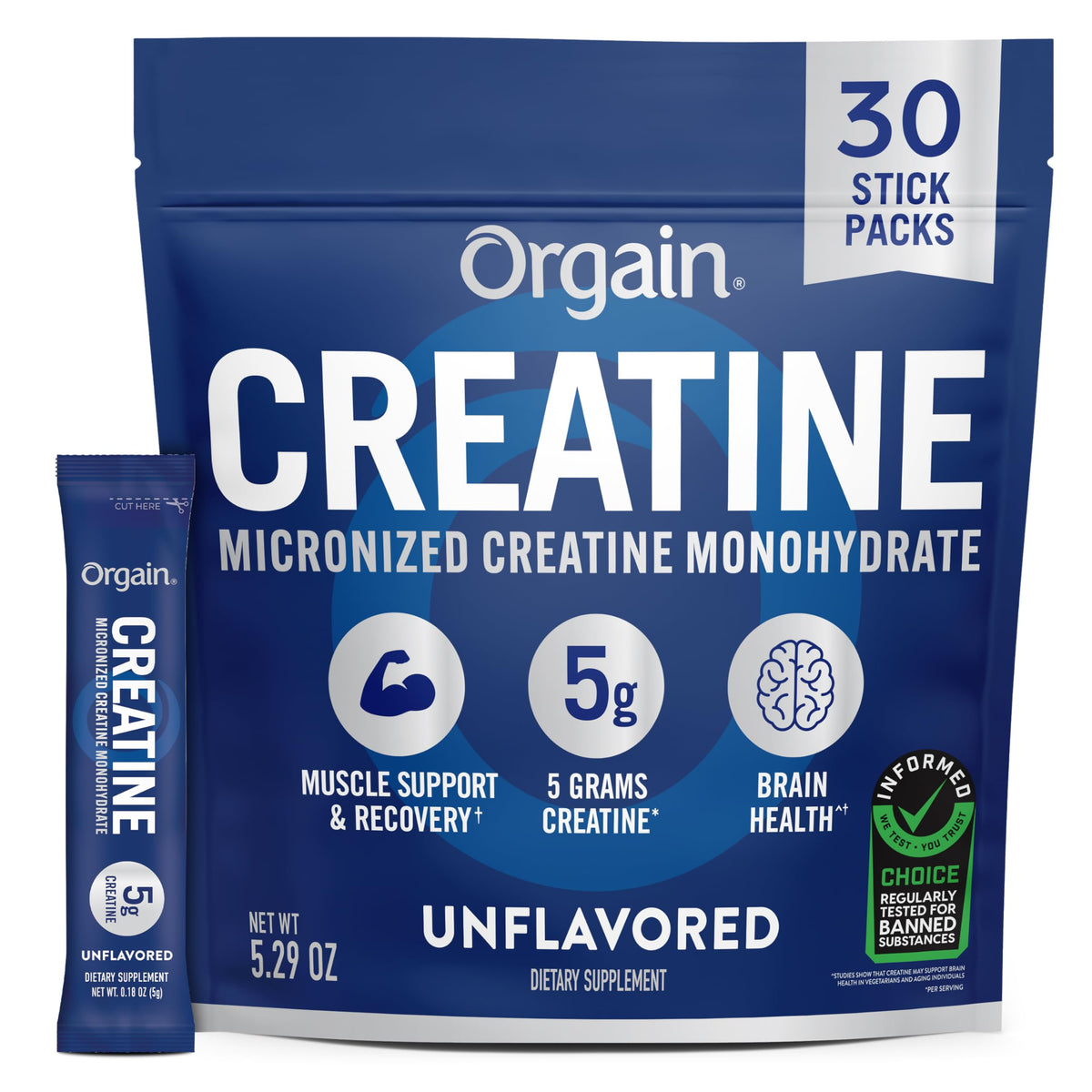 Orgain 5g Creatine Monohydrate Micronized Powder, Unflavored, 100 Servings