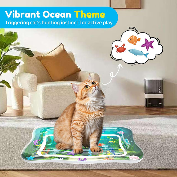 Interactive Cat Toy for Indoor Cats, Upgraded Cat Water Mat, Thickened Water Sensory Play Mat with Fish, Enrichment Stimulating Toy for Bored Adult Kitten Cats to Exercise, Hunting