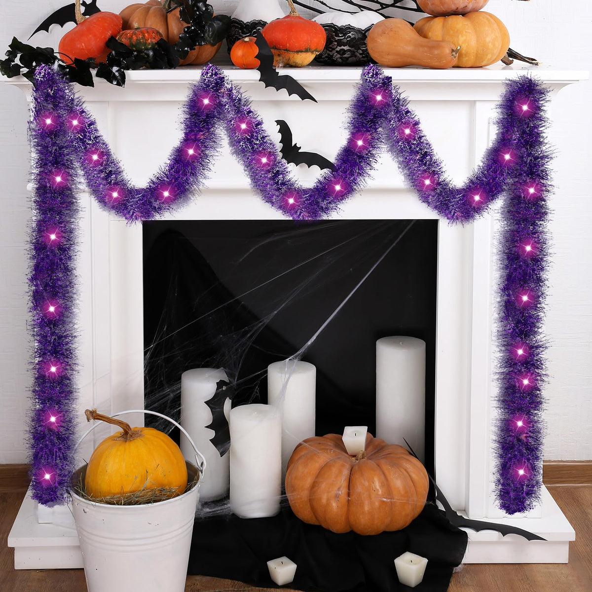 16.4 ft Christmas Tinsel Garland with Light, Multicolor, Red and Green