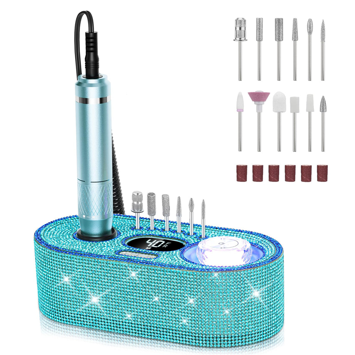 JOSGLOI 40000RPM Electric Nail File Drill Professional Kit, Drill Machine with LCD Display, Manicure Pedicure Polishing Acrylic Gel Nail Grinder for Salon, Home Use