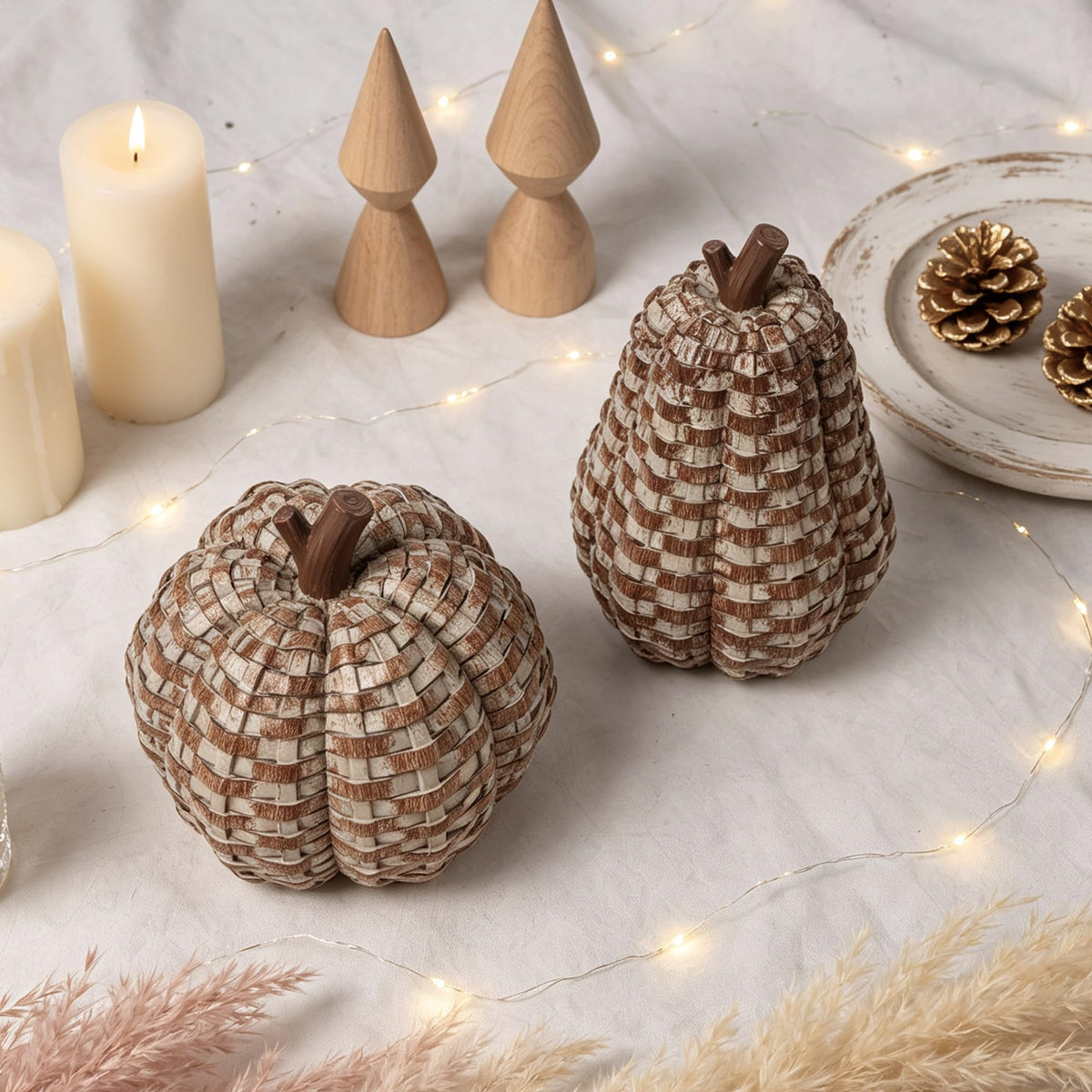 winemana Fall Decorations for Home Mini Pumpkins Gourds & Leaves Set