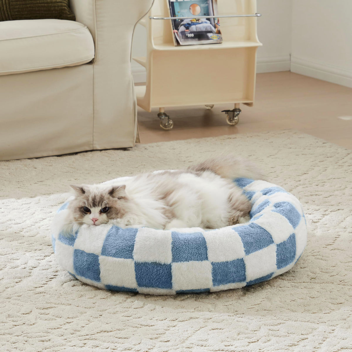 Ohocut Checkered Dog Bed, Cute Black White Retro Style Aesthetic Round Warming Pet Calming Beds for Small Dog and Cats, Plush Cozy Donut Dog Beds Washable, 30" L x 30" W x 8" Th