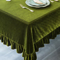 GLORY SEASON Velvet Tablecloth Luxurious Solid Rectangle Table Cloth,Oblong Retro Farmhouse Ruffle Tablecloths Washable Table Cover for Party Olive Green,52x70 Inches