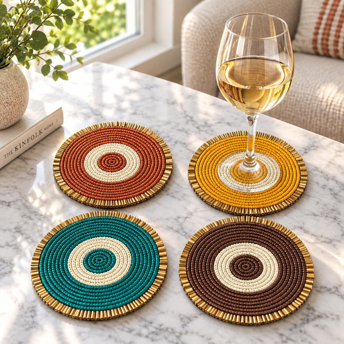 Folkulture Fall Coasters Set of 4, Boho Fall Table Decor