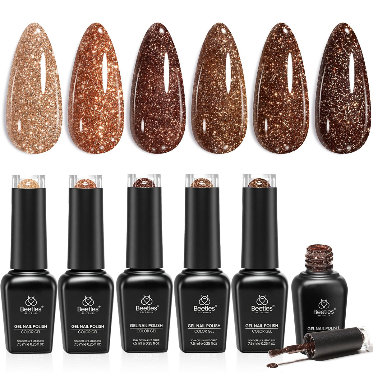 Beetles Halloween Cat Eye Gel Nail Polish Set, 6 Colors Glitter Gel