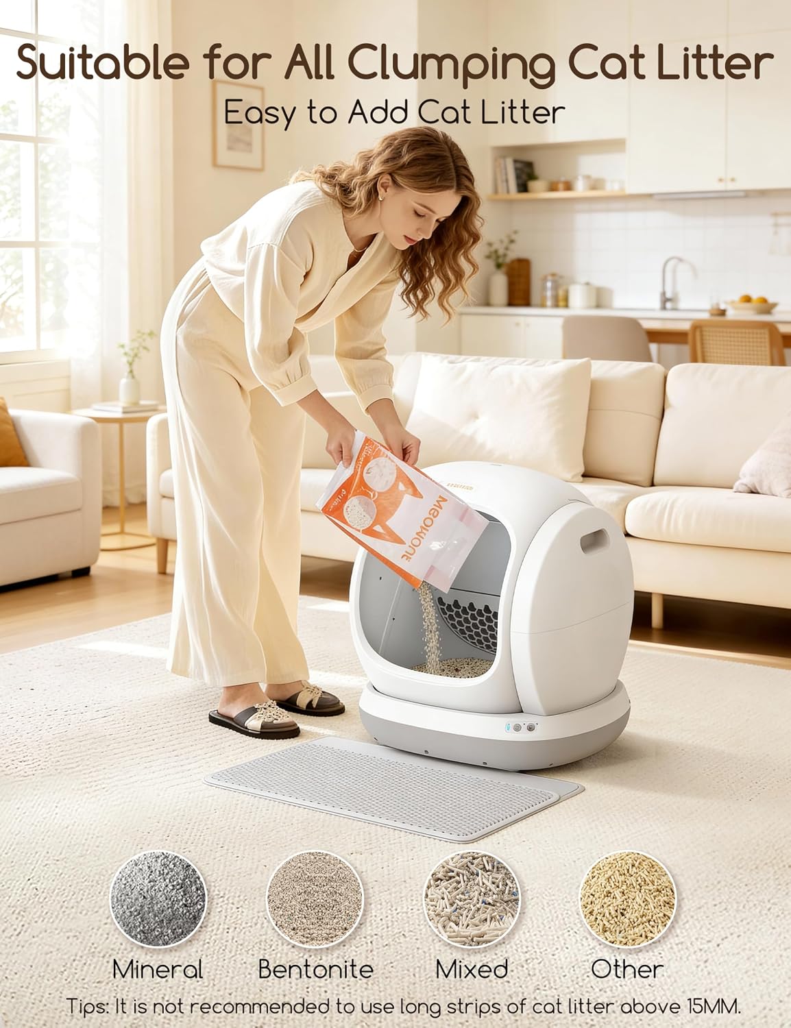 Meowant Automatic Self Cleaning Cat Litter Box with APP Control, Odor Free, Cat-Safe Anti-Stuck Technology, Larger Space & Low Entry for Multiple Cats, Kittens & Senior Pets