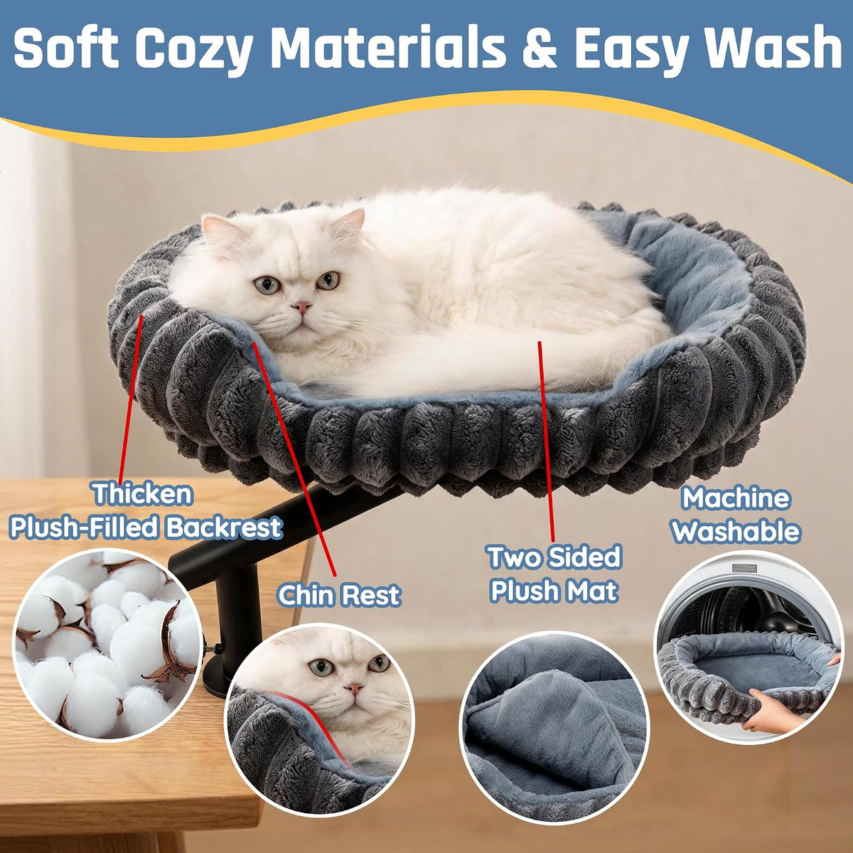 LECHONG Cat Desk Bed for Indoor Cats, 360° Rotating, Supports Up to 52 lbs