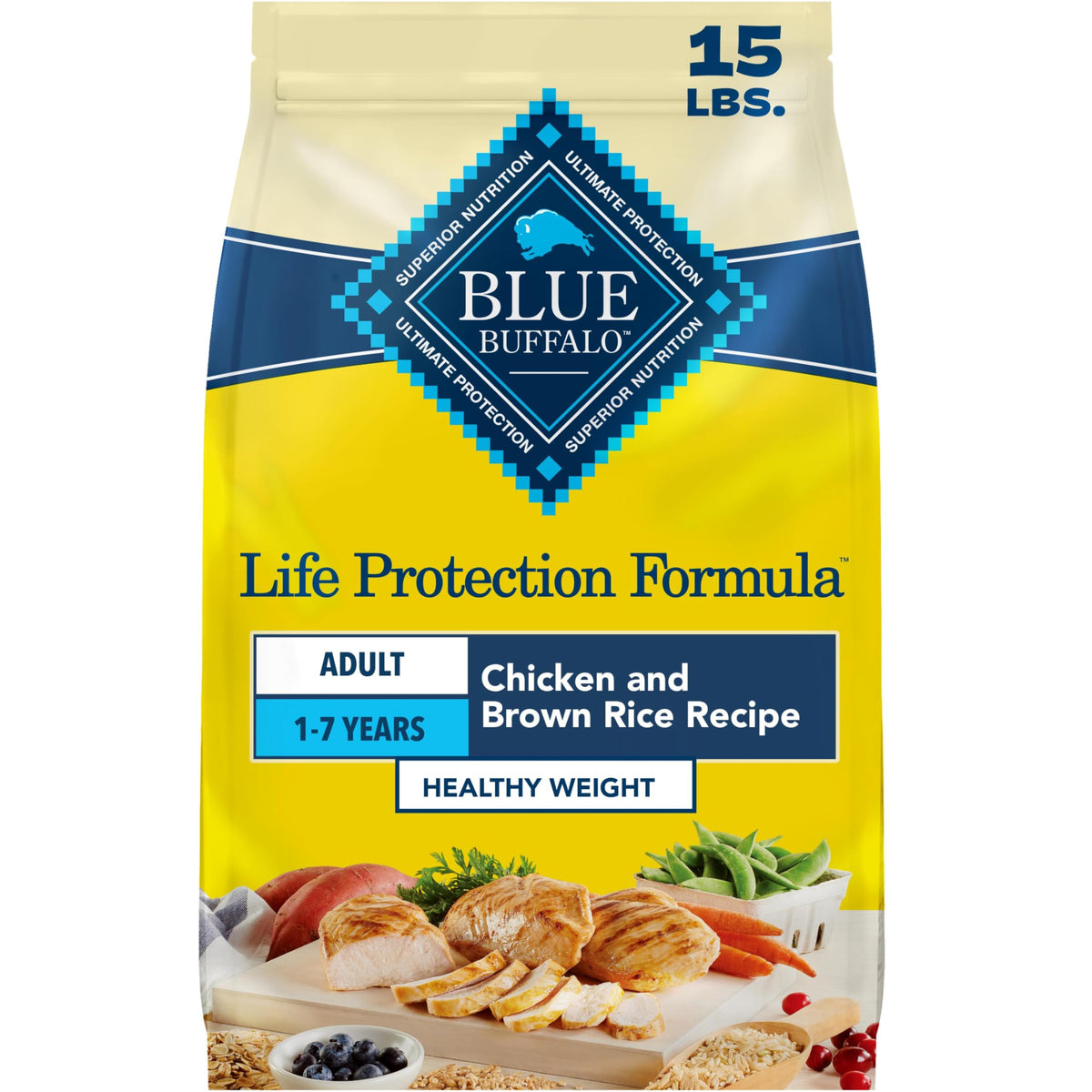 Blue Buffalo Life Protection Formula Lamb & Brown Rice Adult Dry Dog Food, Supports Immunity with Antioxidant-Rich LifeSource Bits, Promotes Healthy Muscle Development, Skin & Coat Health, 15 lbs.