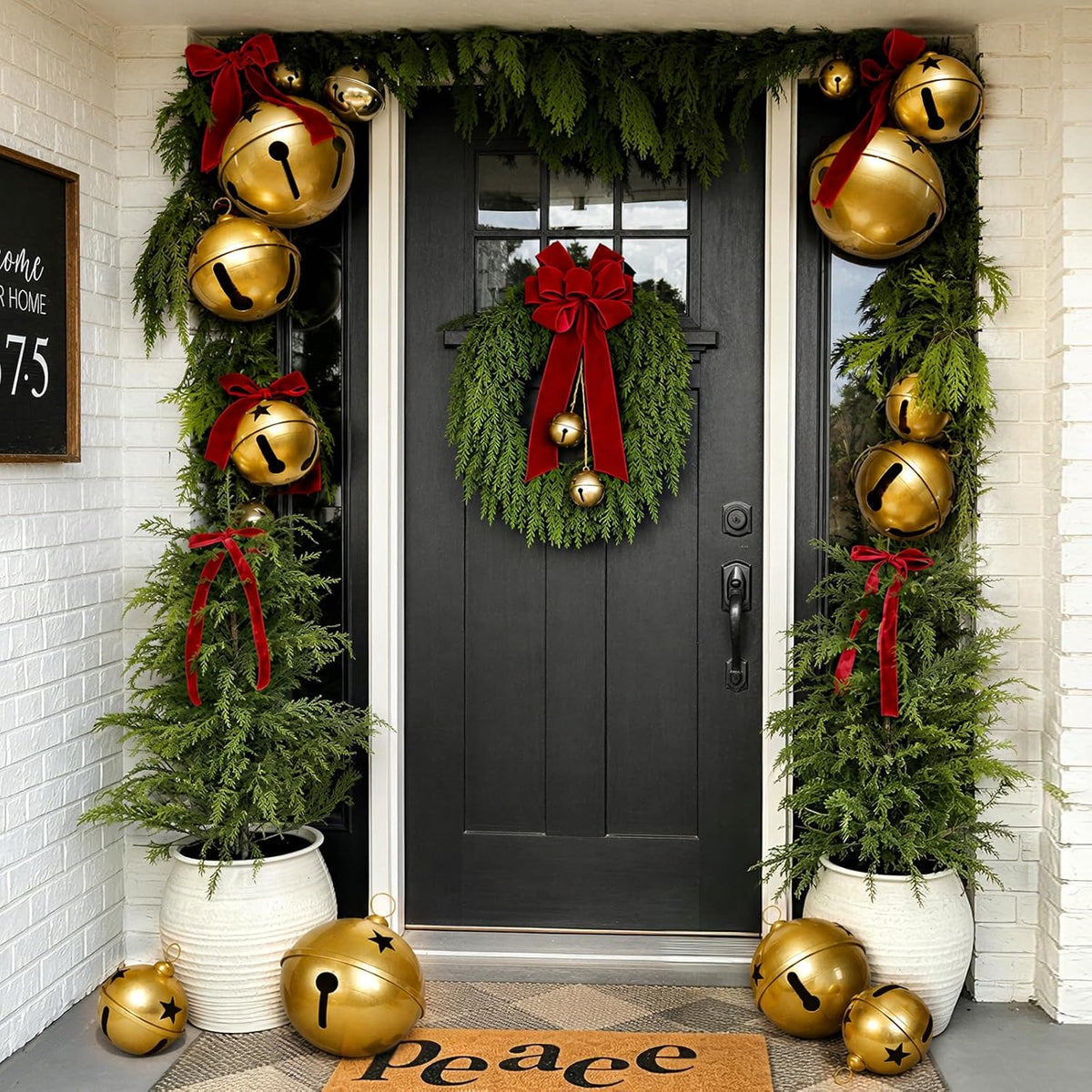 Christmas Decor, Set of 3 Giant Metal Christmas Bells (7.1", 9.84", 12.2")