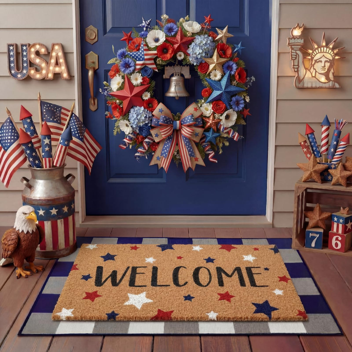 Tinideya 2 23.6 X 35.4 Inches Plaid Ghost Red Brown | Layered Coir Doormat Set, Non Slip Backing for Outdoor Entryway, Buffalo Plaid Seasonal Design, Front Porch Home Decor