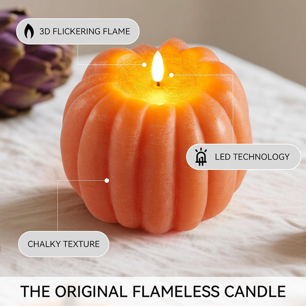 Fall Decor, Fall Decorations for Home, Flameless Pumpkin Candle, Orange