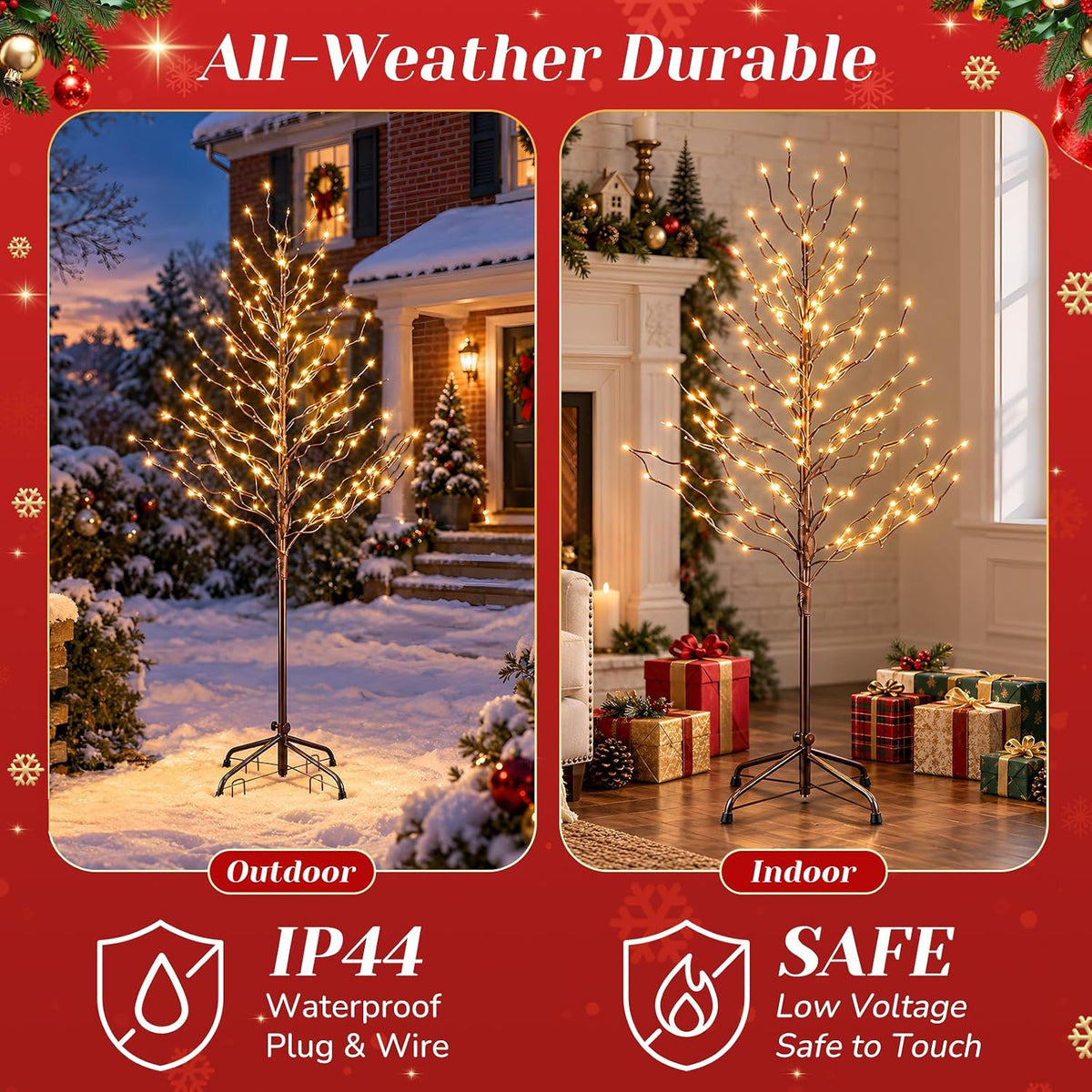 DUMOS 5 Ft Lighted Star Christmas Twig Tree with 200 LED Lights, Xmas Decor