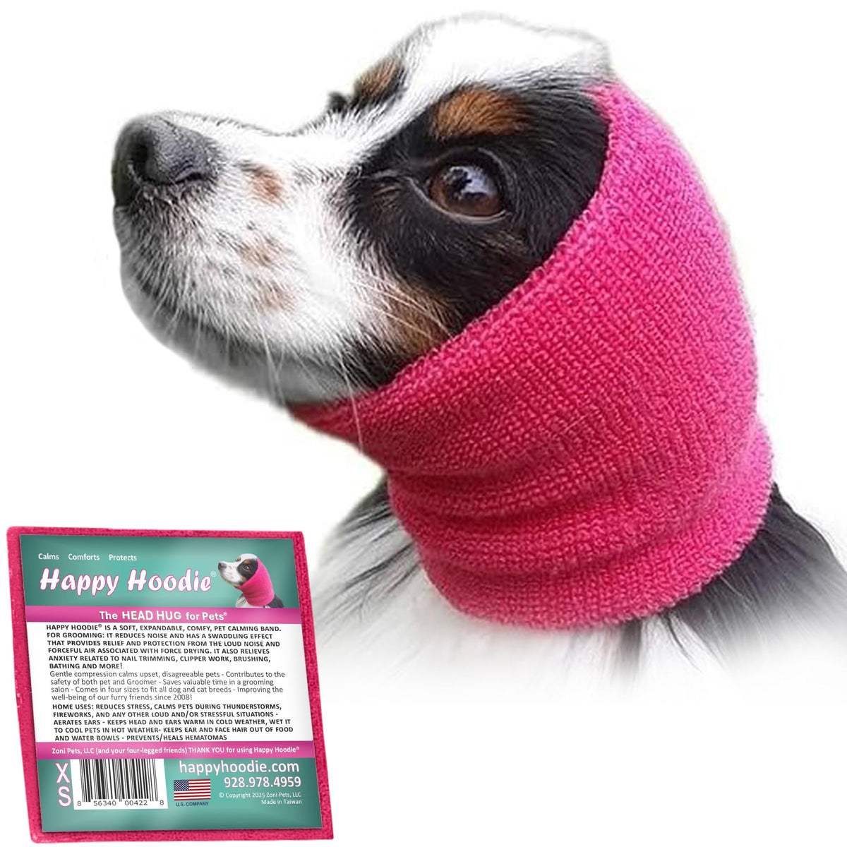 Happy Hoodie The Original Dog & Cat Calming Band - American Brand - Anxiety Relief/Noise Protection-Grooming-Thunder-Fireworks (XS, Purple) - Since 2008