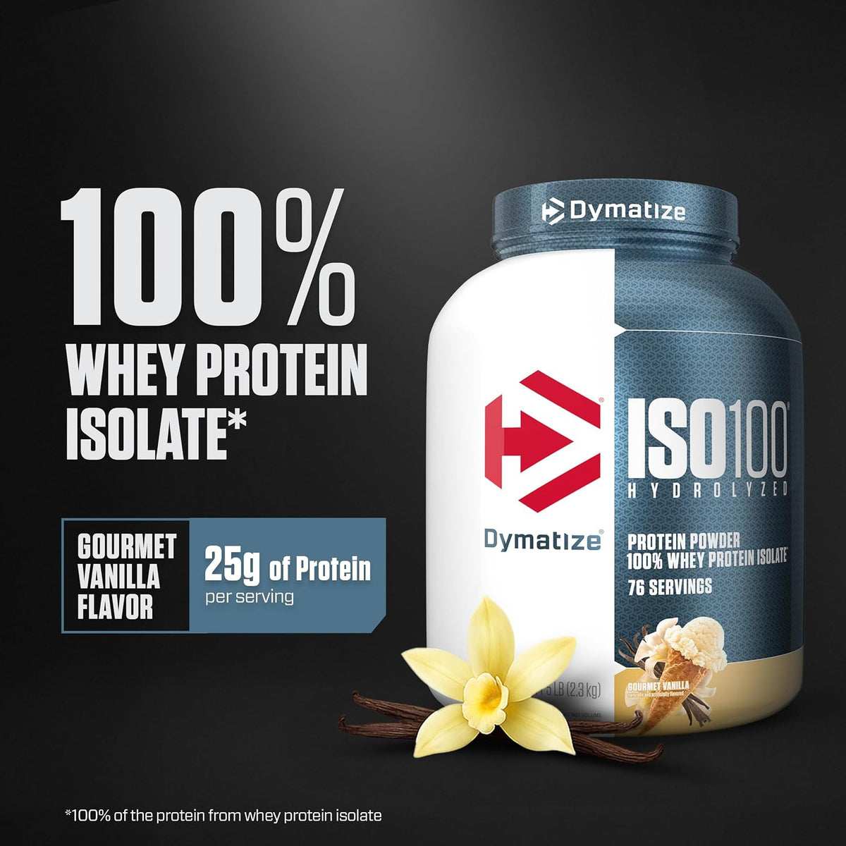 Dymatize ISO 100 Whey Protein Powder with 25g of Hydrolyzed 100% Whey Isolate, Vanilla 5 Pound, Package may vary