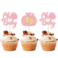 24pc Little Pumpkin Cupcake Toppers - Glitter Pumpkin Cupcake Picks - Baby Shower Decorations - Fall Harvest Theme - Kids Birthday Party Supplies