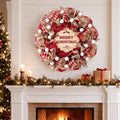 Christmas Wreath for Front Door, Mesh Wreath with Red Gold Ribbon