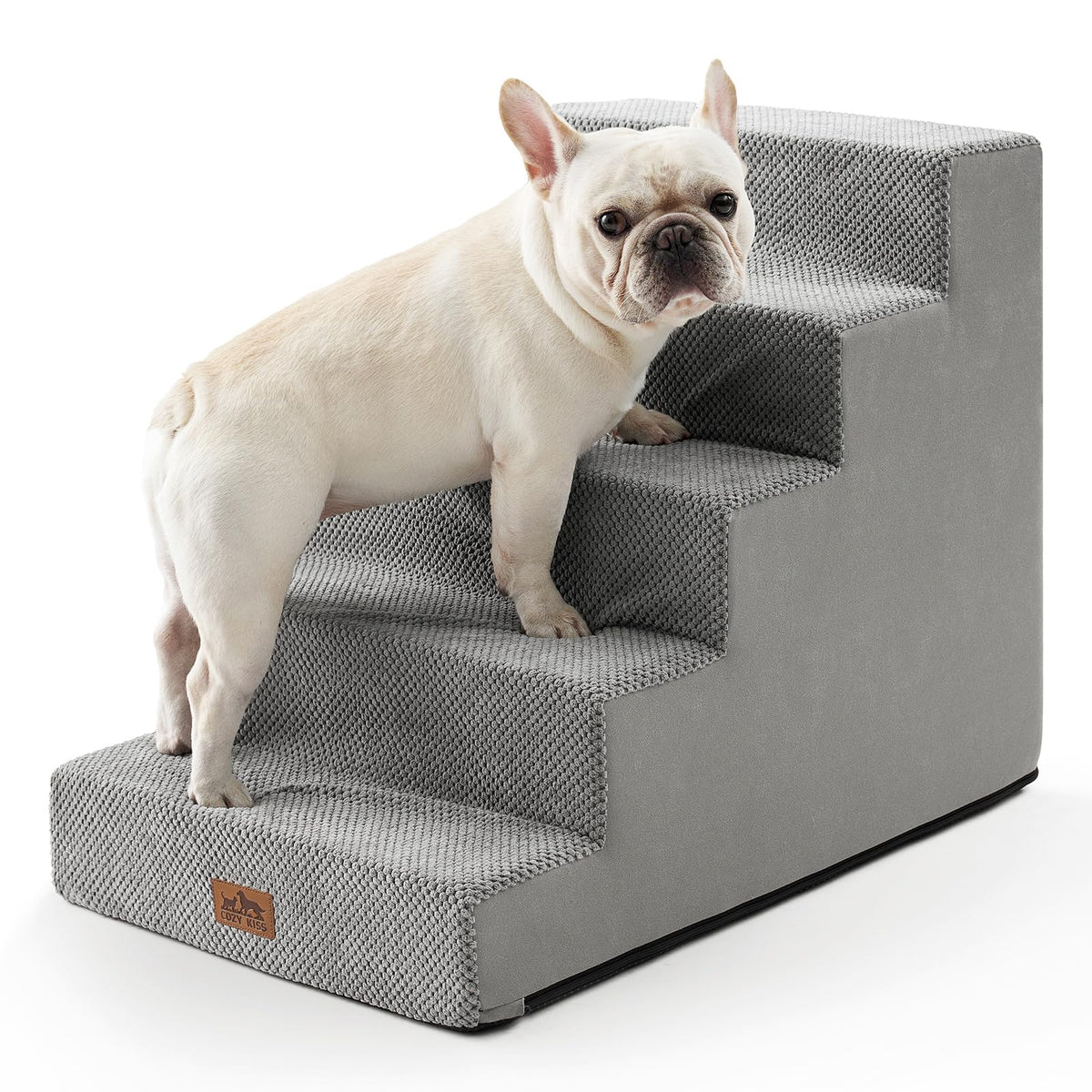 COZY KISS Dog Stairs for Small Dogs, 5 Tier Wider Pet Stairs for High Beds, 23.6" H Non-Slip Dog Steps for Old Cats, Puppies, Small Medium Dogs, 19.7x29.5x23.6 inch, Beige