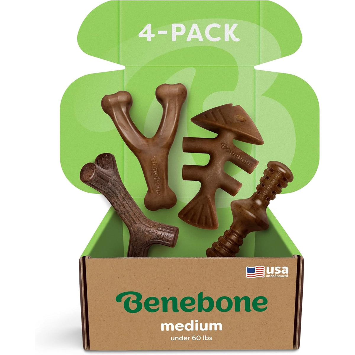 Benebone Large 4-Pack Dog Toys for Aggressive Chewers – Under 90 lbs