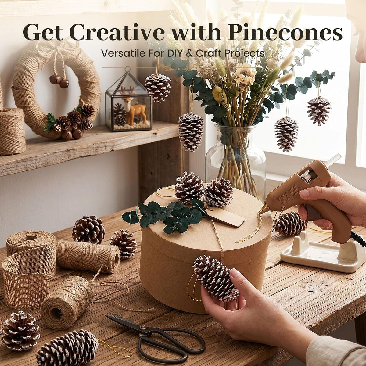 28 PCS Natural Pine Cones with Strings