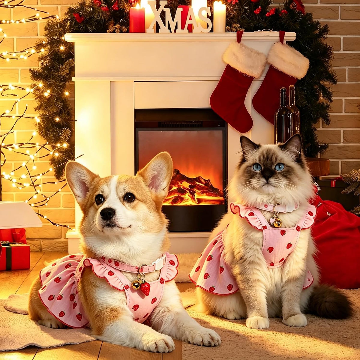 Cat Dress Dog Costumes Dresses + 2Pcs Adjustable Collars(7.5"-12.5"), XS
