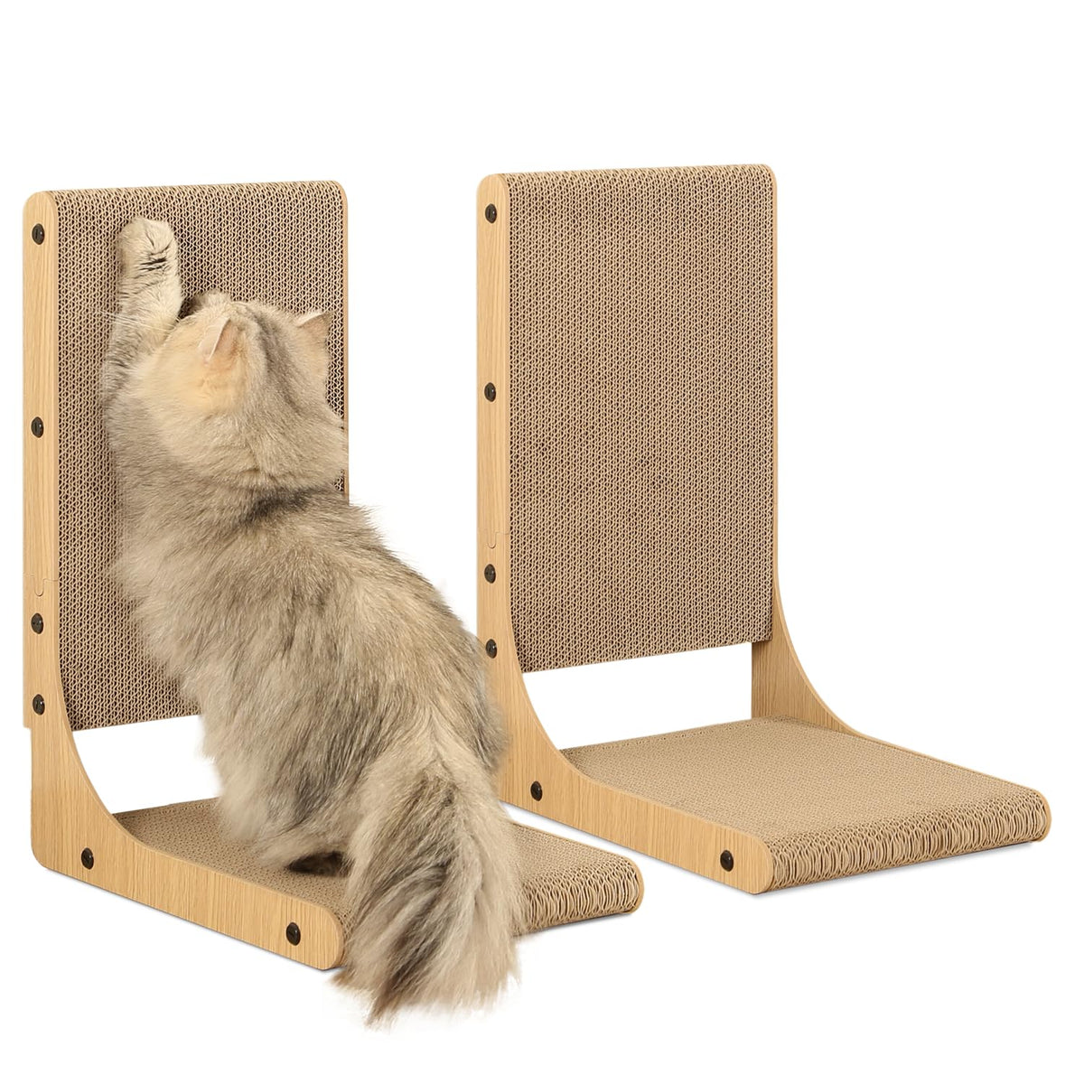 Zakkart 2-Pack Cat Scratching Board, 25.6'' Tall Cardboard L Shape Vertical Cat Scratchers for Indoor Cats, Cat Scratching Post for Wall and Couch, Large