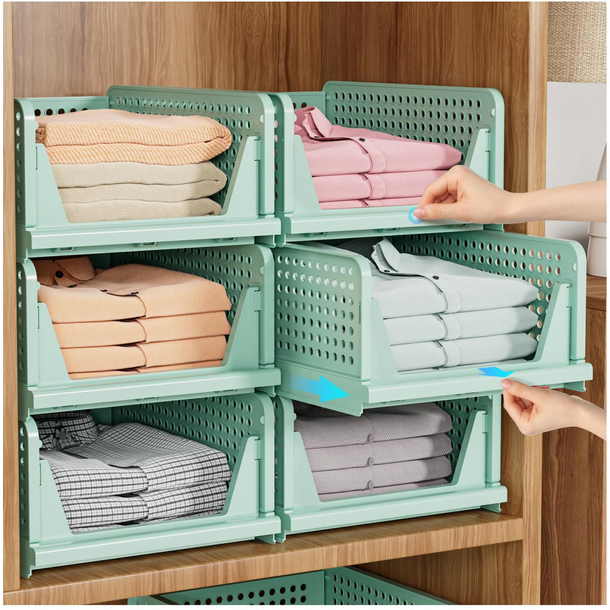 Upgraded Closet Organizers and Storage, Stackable Closet Organizer Basket | 5 Pack Foldable Closet Storage Bins for Bathroom Laundry Room Wardrobe Storage, Space-Saving Clothes Drawer Organizer