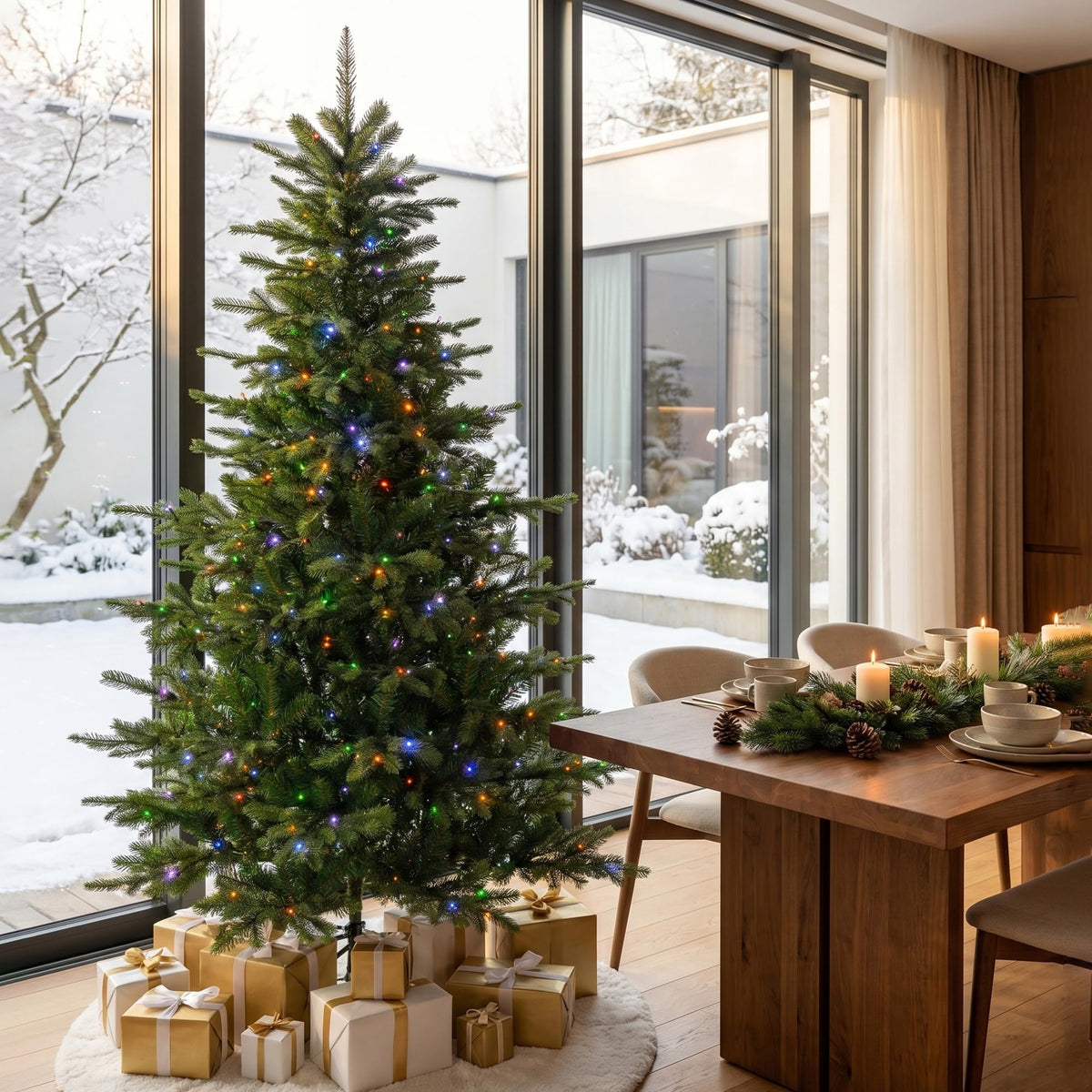 Glitzhome 15ft Prelit Artificial Christmas Tree, Vibrant Evergreen Fir with 5,000 Warm White/Multi-Color Chasing and Twinkling Lights, 13,459 PE&PVC Branch Tips, 9 Function w/Foot Pedal, Simple Setup