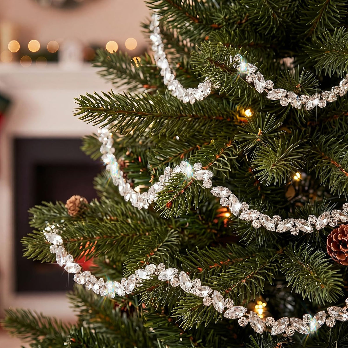 Yookeer 12 ft Silver Crystal Christmas Tree Garlands Rhinestone Ornament