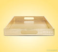 Home Redefined 17.5"x12" Gold Glossy Crocodile Faux Leather Serving Tray Beautiful Modern Elegant Decorative Tray with Handles Ottoman Coffee Table Tray for All Occasion's