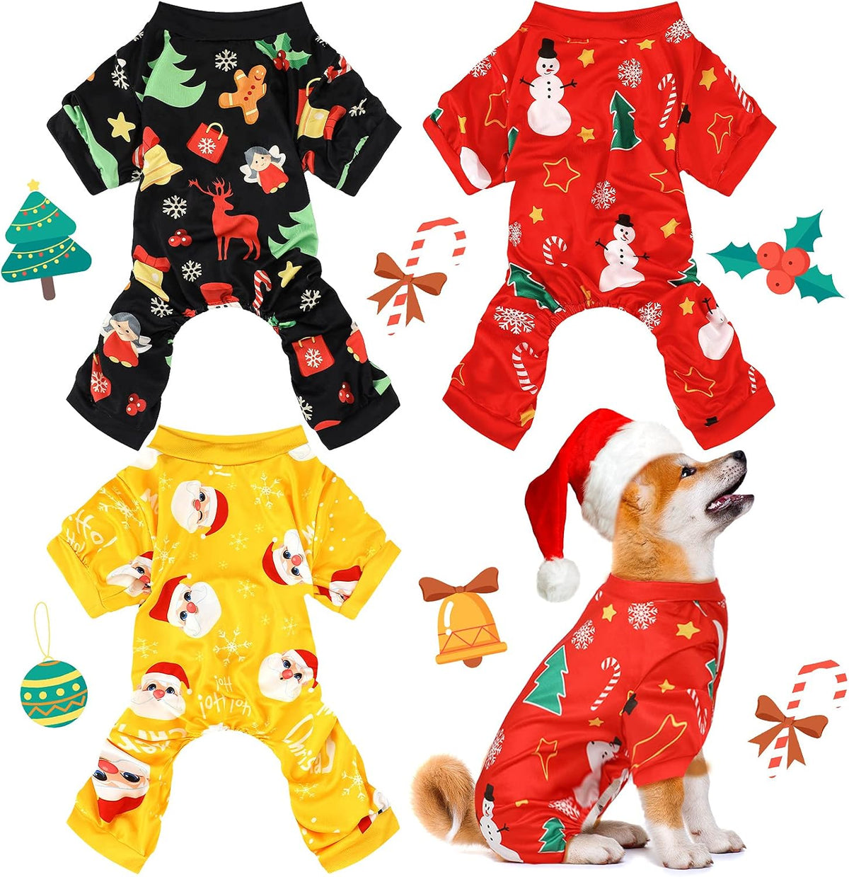 Frienda 3 Pcs Christmas Dog Pajamas,Snowman Pattern,L (fit 7.7-9.9lbs)