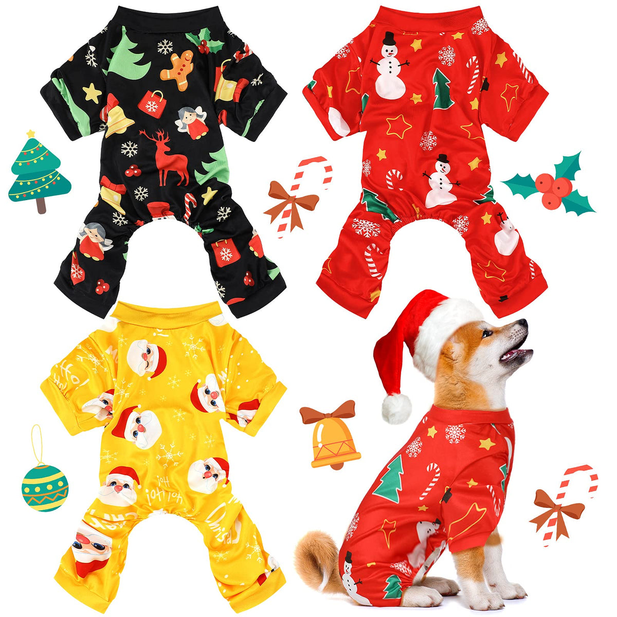 Frienda 3 Pcs Christmas Dog Pajamas,Snowman Pattern,S (fit 3.3-5.5lbs