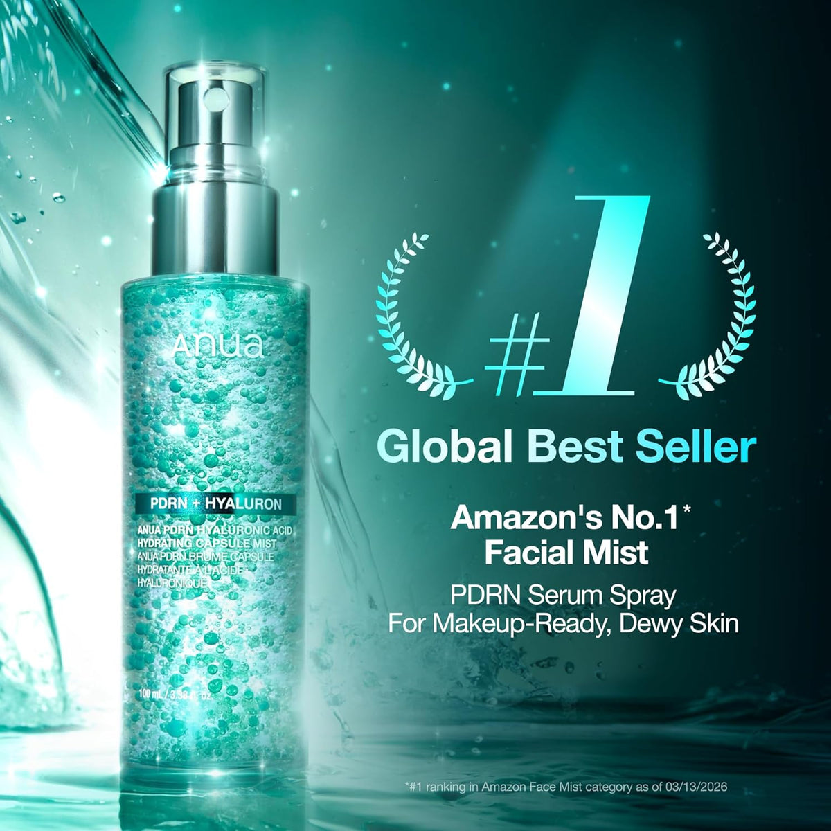 Anua PDRN Collagen Glow Facial Serum Spray, 3.38 fl oz | Hydrating Face Mist, Hyaluronic Acid, dewy glass finish, All Skin Types, Instant Plumping, Firming Care, Korean Skincare