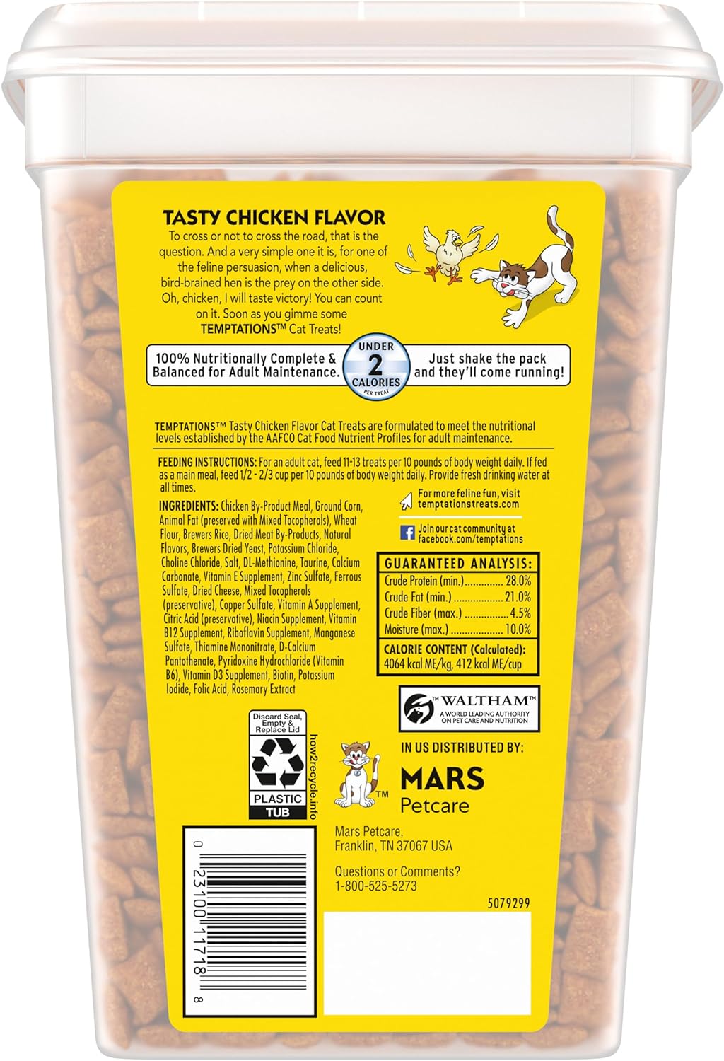 Temptations Cat Treats Classic Crunchy and Soft Cat Treats, Tasty Chicken Flavor, 30 oz. Tub