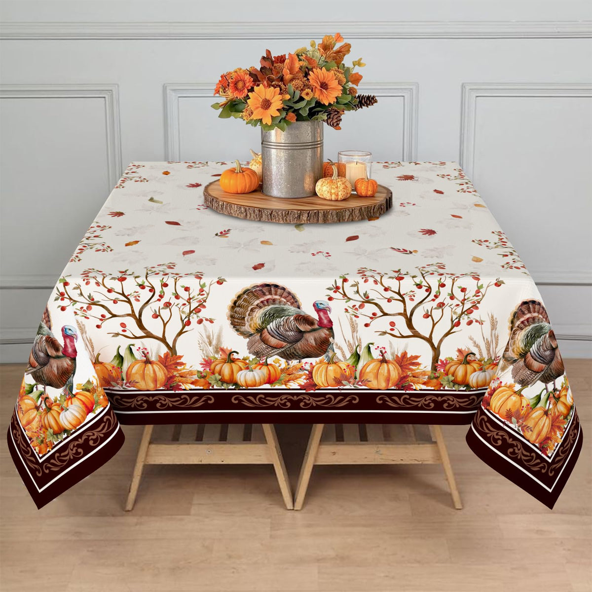 Fall Thanksgiving Tablecloth Waterproof Pumpkin Table Cloths for Autumn Harvest Indoor Outdoor Dining Room Decor-60 * 84" Oval
