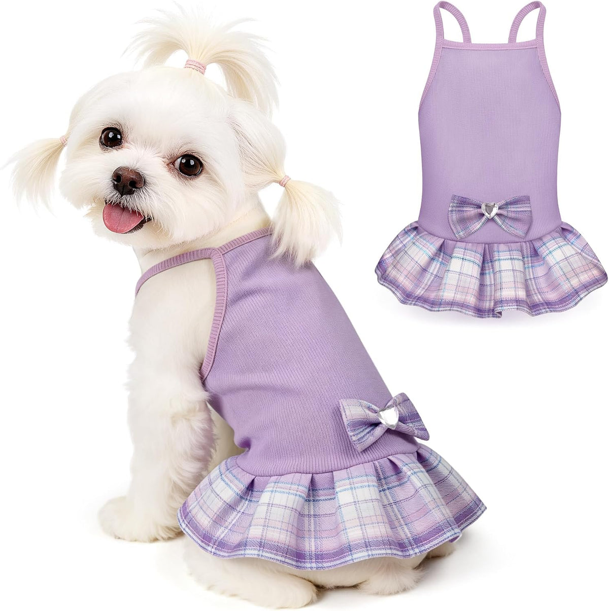 YUDODO Pet Dog Dress for Small Dogs Girl, Pet Summer Clothes with Bowtie | Soft, Stretchy, Breathable, Sleeveless, Cute Princess Pet Dress, For Yorkie Chihuahua Maltese, Purple, S