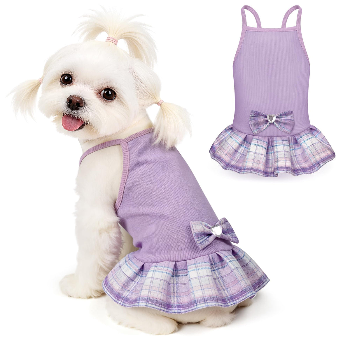 YUDODO Pet Dog Dress for Small Dogs Girl, Pet Summer Clothes with Bowtie | Soft, Stretchy, Breathable, Sleeveless, Cute Princess Pet Dress, For Yorkie Chihuahua Maltese, Purple, S