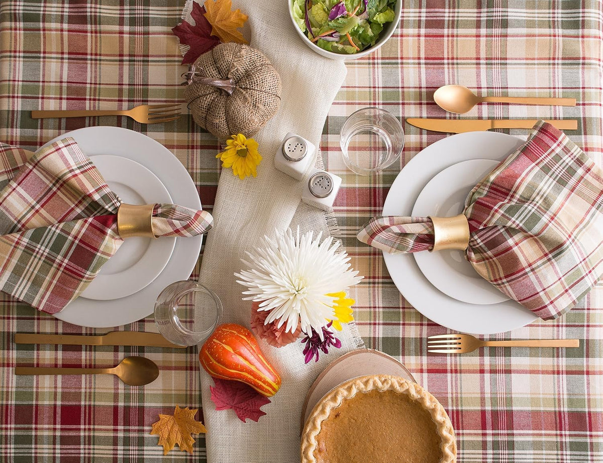DII Fall Tablecloth Rectangle 60x84, Thanksgiving Cotton Plaid, Give Thanks