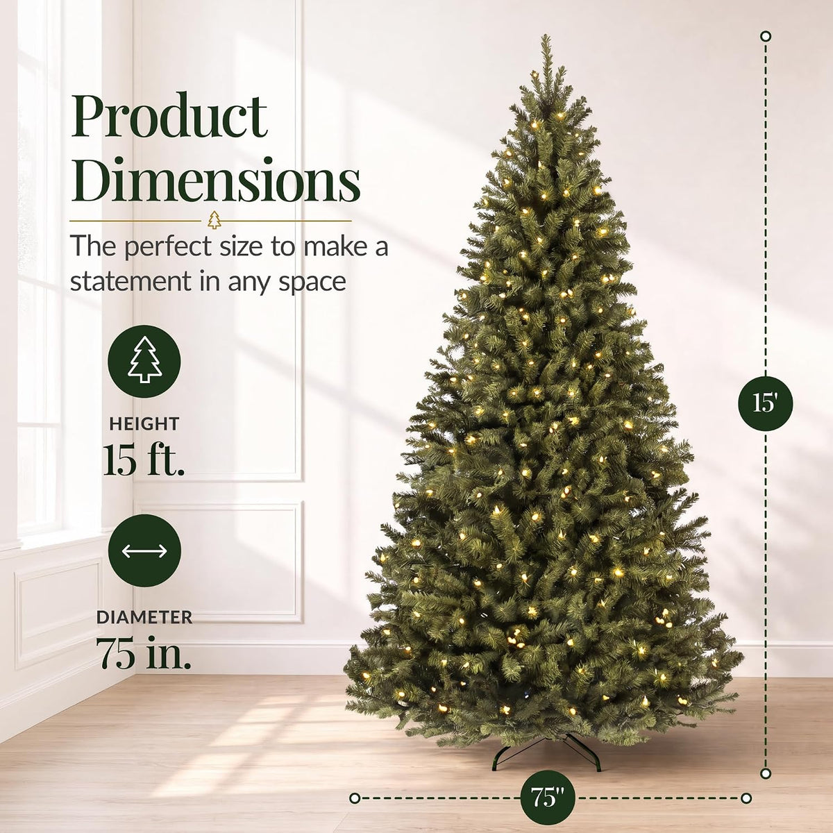 Best Choice Products 15ft Artificial Christmas Tree with LED Twinkling Lights, Pre-Lit Spruce Realistic Holiday Xmas Décor, 1,800 Lights, 5,476 Tips