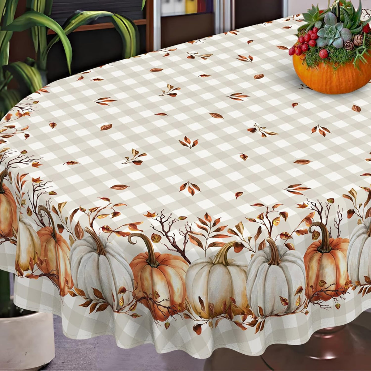 Fall Thanksgiving Tablecloth Waterproof Pumpkin Table Cloths for Autumn Harvest Indoor Outdoor Dining Room Decor-60 * 84" Oval