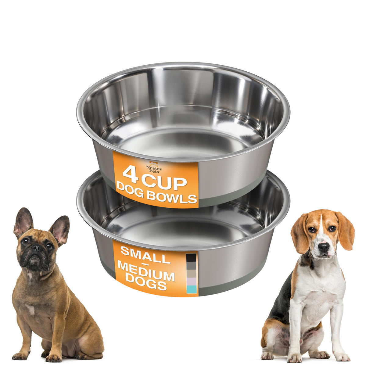 Neater Pet Brands Stainless Steel Dog Bowls with Non-Slip Rubber Bottom – Set of 2, 6 Cup (48 oz), Black - Heavy Duty Metal Dog Bowl, Dishwasher Safe, Food or Water Bowl, Ideal for Large Dogs