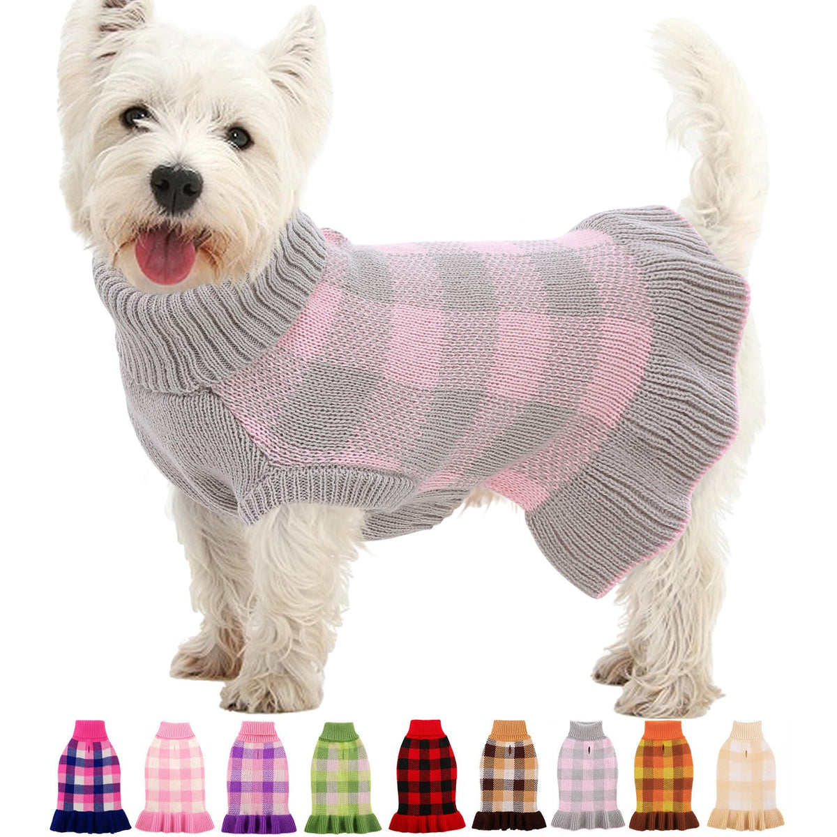 Dog Sweater Dress Plaid Knitwear for Small Dogs Girl Christmas Clothes