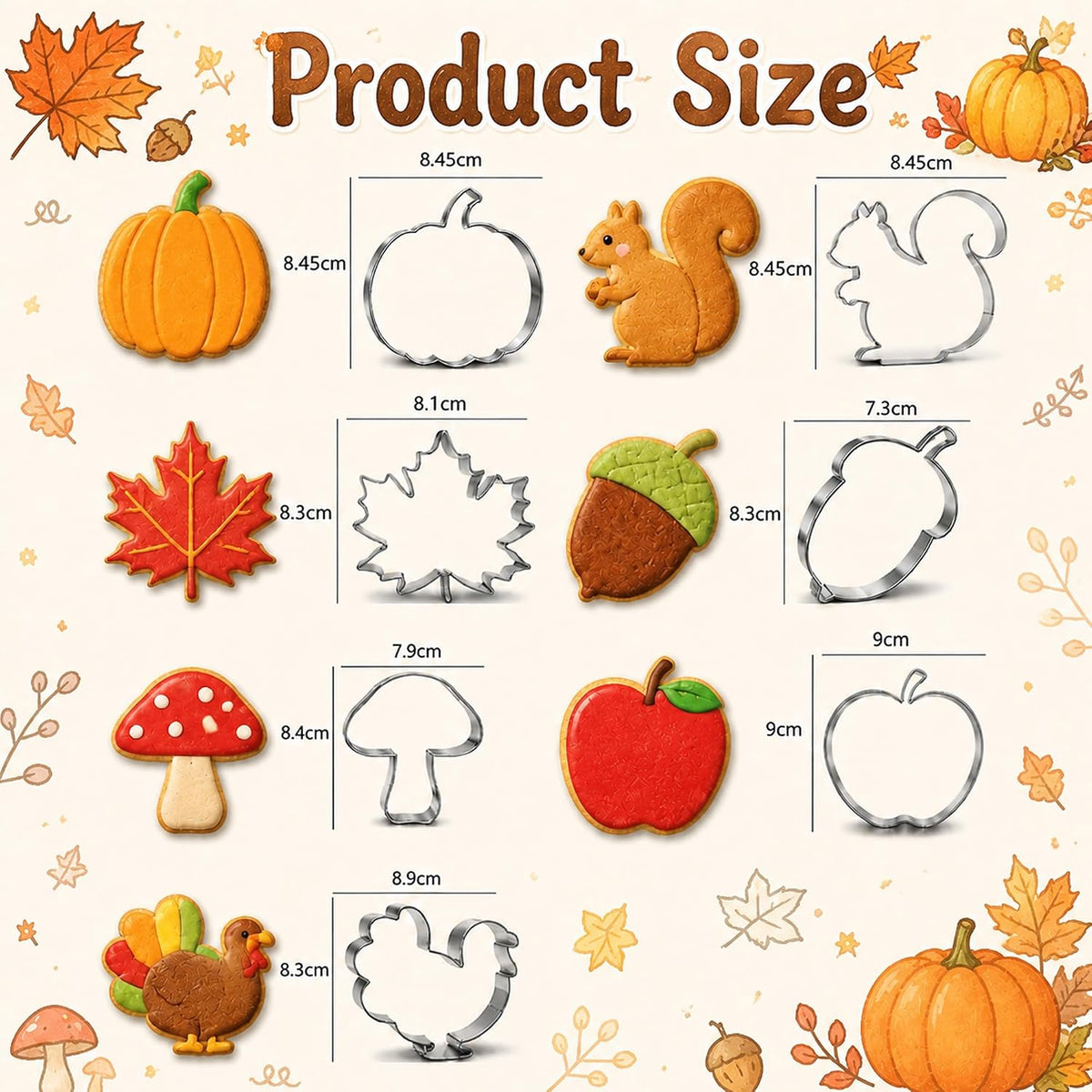 Fall Thanksgiving Cookie Cutters - 7PCS Stainless Steel Biscuit Molds
