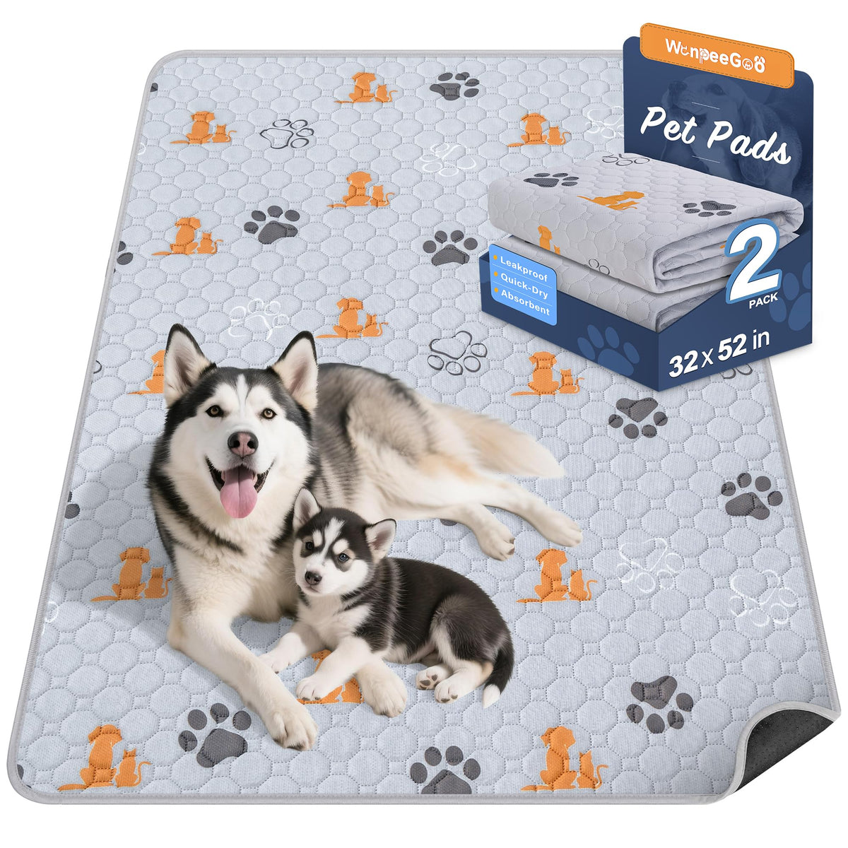 WanpeeGoo Washable Pee Pads for Dogs, Waterproof, 18 x 24 in, 4 Pack, Gray | Super Absorbent, Waterproof and Non-Slip; Washable, Reusable Dog Pads for Crates, Playpens, Floors, Furniture and Travel