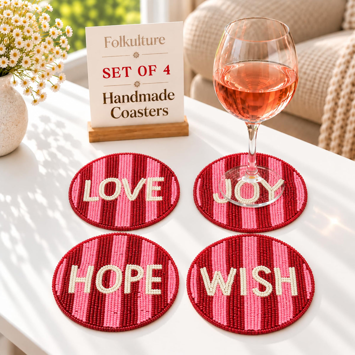 Folkulture Fall Coasters Set of 4, Boho Fall Table Decor