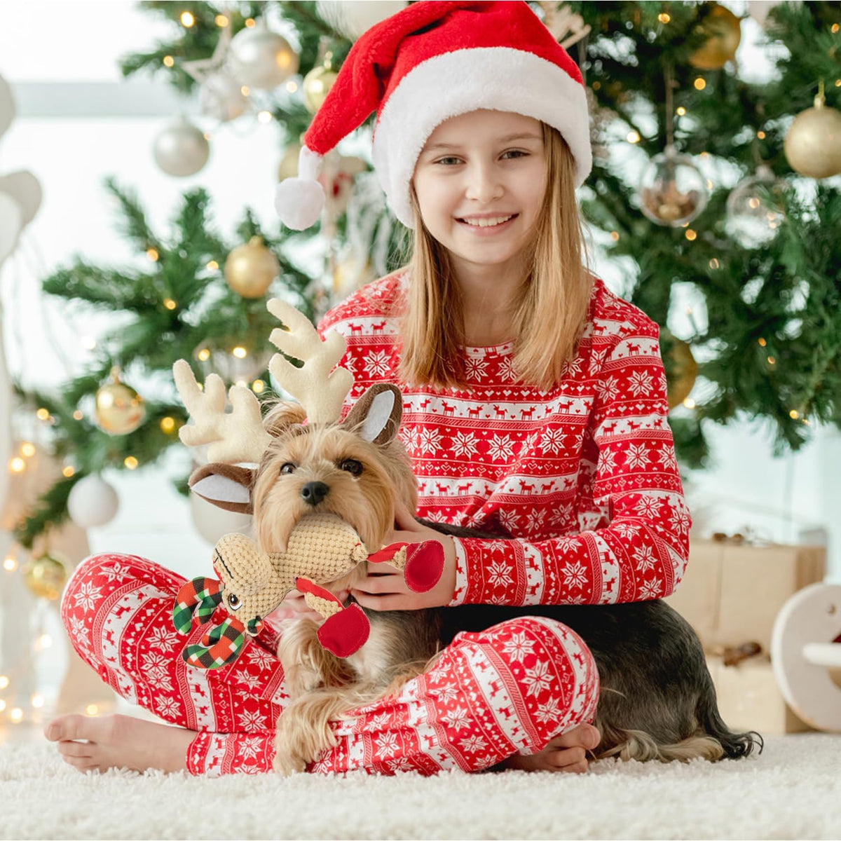 Christmas Squeaker Dog Toys Interactive Durable Dog Chew Toys Reindeer Plush Toy for Puppy Small Dogs Medium Dogs and Large Dogs Birthday