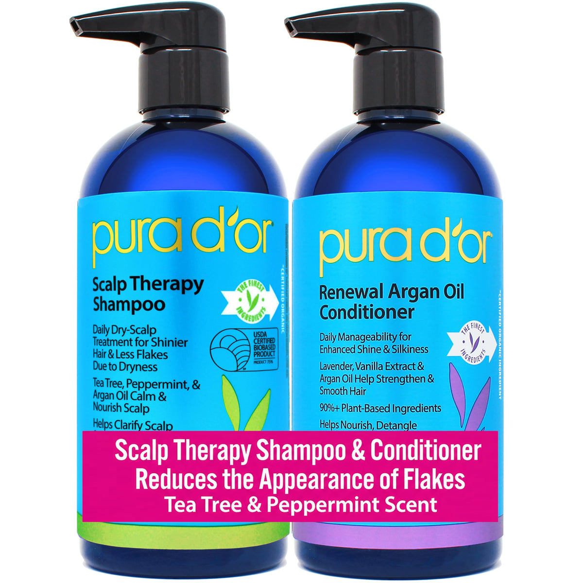 PURA D'OR Anti-Thinning Biotin Shampoo & Hair Regrowth Conditioner, CLINICALLY TESTED Effective Results, Thickening Herbal Blend For Women & Men, Original Gold Label Set, Natural Earthy Scent, 16oz x2