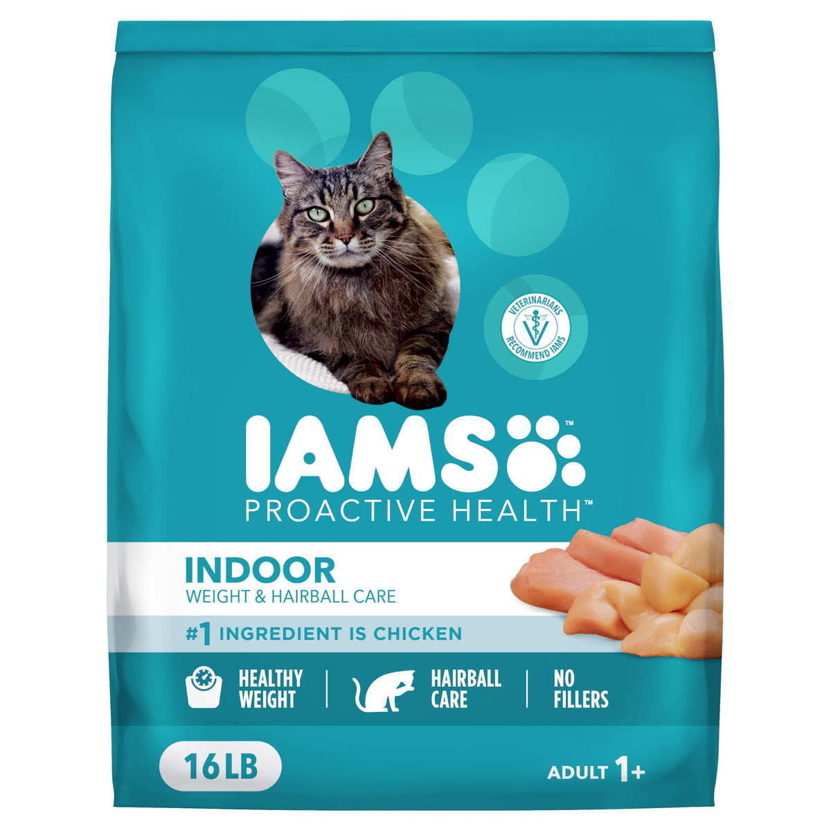 IAMS Proactive Health Dry Cat Food, Indoor Weight and Hairball Care Cat Food Dry Recipe, with Real Chicken in Every Bite, 22 lb. Bag